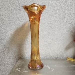 Imperial Carnival Glass Beaded Bullseye Marigold Swung Vase